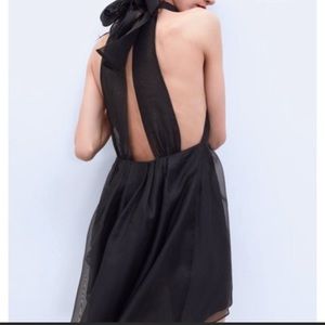 NWT black organza bow mini dress Zara xsmall new
